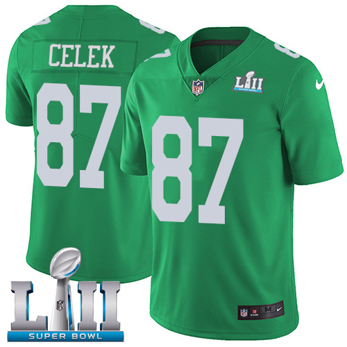 Nike Eagles #87 Brent Celek Green Super Bowl LII Youth Stitched NFL Limited Rush Jersey